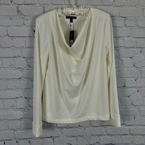 Banana Republic Women's Long‎ Sleeve Crepe Cowl Neck Top, Size Large, Snow NWT